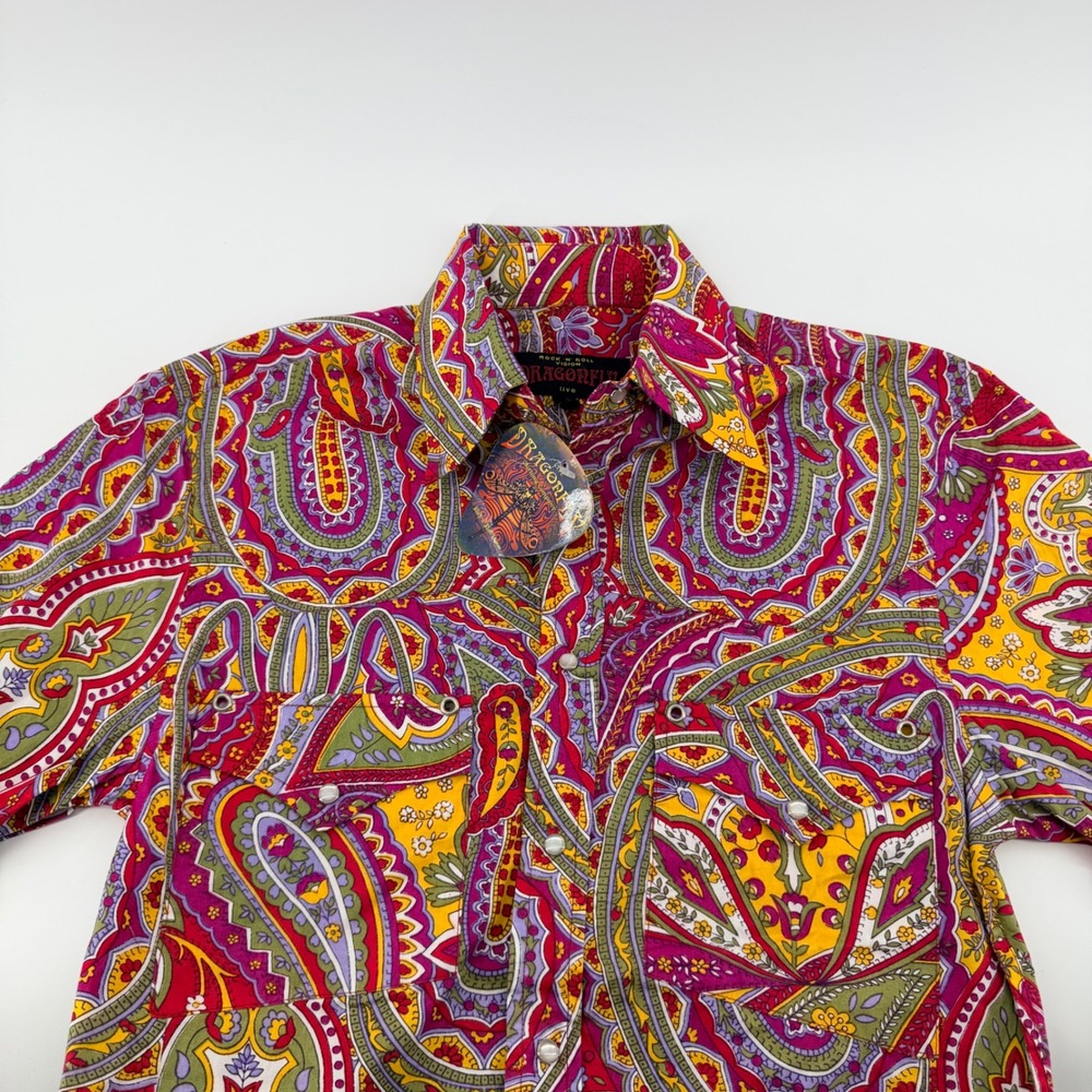Dragonfly Vintage 90s Y2K Pearl Snap Paisley Shirt S Multicolor Psychedelic